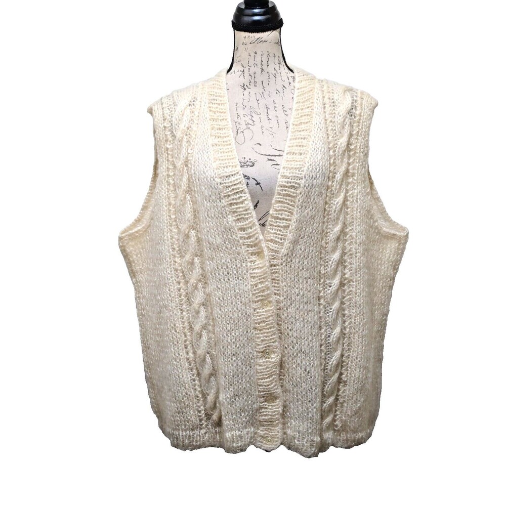 Custom Made Cardigan Sweater  Chunky Cable Knit Cream Academia 33" Bust